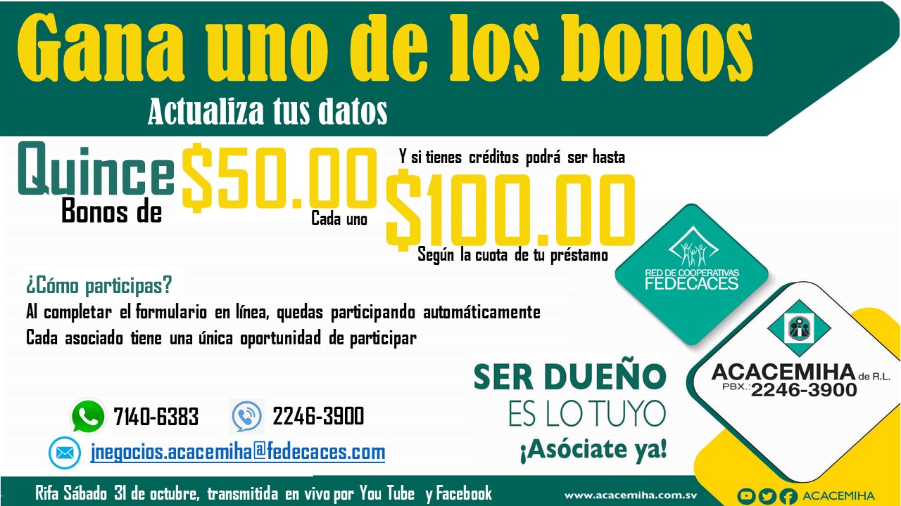 ACTUALIZACION DE DATOS Rifa de Bonos por Actualización de datos en formulario digital.